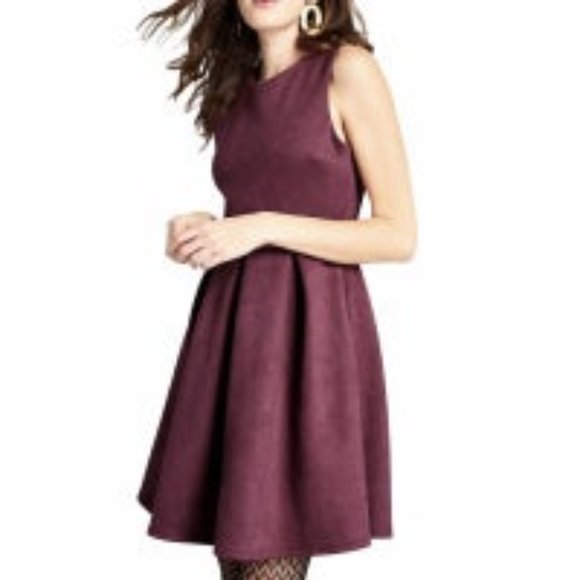 ModCloth Size XS Here's To You Mini Dress Faux Suede Burgundy Red Cross Back